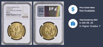 Zlatý československý 5 dukát Karel IV. 1978 NGC MS68 - 5
