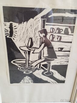 2x linoryt - povolaní krejčí/keramika signováno - 5