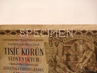 Bankovka 1000 korun Slovenských 1940 Perf.SPECIMEN - 5