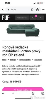 Rohová sedačka rozkládací "jako NOVÁ" levý roh-ZELENÁ - 5