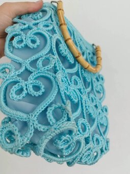 Dámská letní Boho Etno kabelka modrá s bambusem - 5
