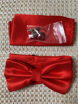 Pánský set motýlek+kapesníček, červený odstín - 5