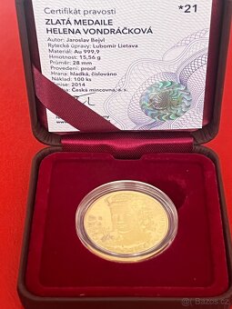 Zlato / zlatá mince,medaile číslovaná Helena Vondráčková - 5