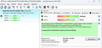 2x sata SSD 512GB Samsung 850 Pro životnost 99% a PM851 83% - 5