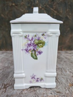 3 ks Starožitné dózy s motivem fialky. - 5