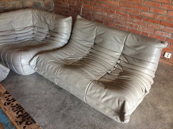 Togo Ligne Roset pravá KŮŽE šedá, 5 dílů (3, 2, 1, rohový a - 5