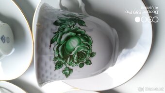 Čajový servis Thun Natalie č. 52 – zelená růže (6 šálků, 6 p - 5