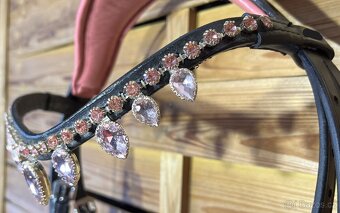 Uzdečka Deluxe růžová se starorůžovou čelenkou+otěže - 5