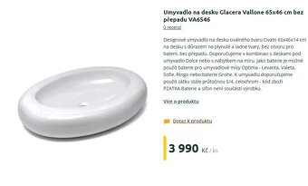 Oválné umyvadlo na desku Glacera Vallone 65x46 cm - 5