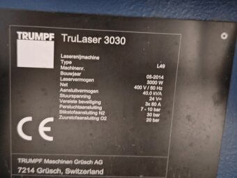Laserový stroj TRUMPF TruLaser 3030 Fiber, z roku 2 - 5
