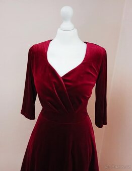 Sametové retro vintage rudé šaty - 5
