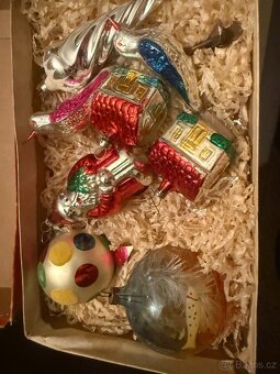 Starožitné vánoční ozdoby konvolut 8 kusů foukané sklo - 5