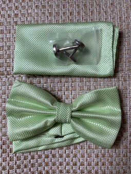 Pánský set motýlek+kapesníček, zelený odstín - 5