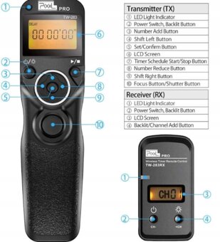 Bezdrátová časová spoušť Pixel TW-283, konektor DC0 NIKON - 5