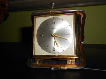 Starožitný cestovní budík KIENZLE 8x9cm - zastavuje se, - 5