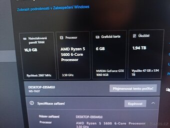 Starší herní PC - Ryzen 5 5600, GTX 1060, 16 GB RAM +monitor - 5