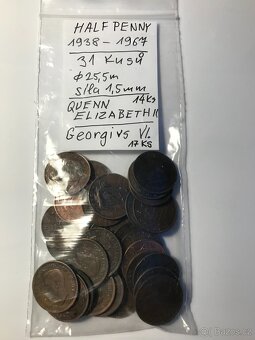 Anglické historické mince "HALF PENNY" - 5