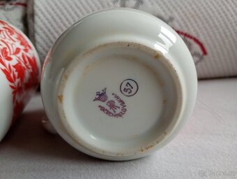 3x retro hrnek vzor "jetel", červený - 5