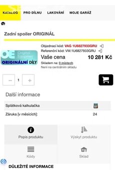 ŠKODA OCTAVIA I. RS - ZADNÍ KŘÍDLO-ORIG. 1U6827933 - 5