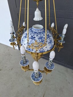 Starožitný bronzovo-porcelanový lustr - 5