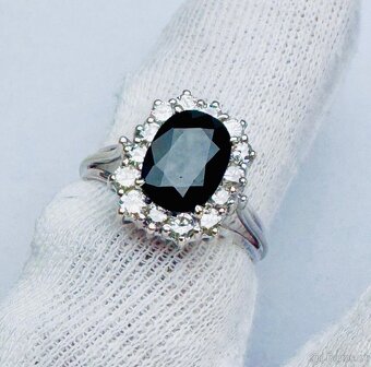 MIMOŘÁDNÝ 14K ZLATÝ PRSTEN SE SAFÍREM A DIAMANTY - BRILIANTY - 5