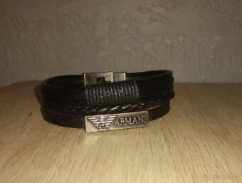 Nový pánský kožený náramek značkový Giorgio Armani černý - 5