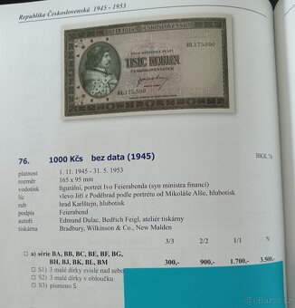 1000 Kčs bez data (1945) Neperforovaná - 5