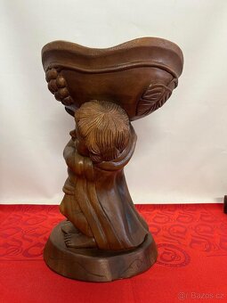 Dřevěná socha misa stojan na květiny ovoce - Indonésie, masi - 5