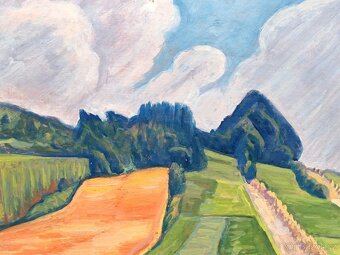Obraz Švanda 1957 Žně u chmelnic, olej na plátně 58x82 - 5