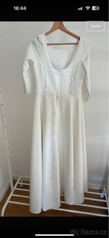 Bílé dlouhé šaty s 3/4 rukávem a korzetovým šněrováním - 5