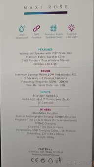 Přenosný reproduktor, výkon 30 W, 5 000mAh, LED, IPX7 - 5