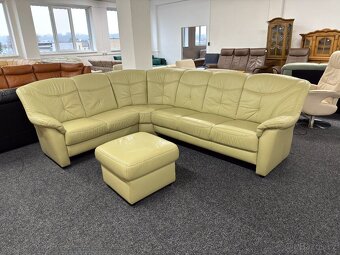 Rohová sedací souprava s taburetem - kožená - 5