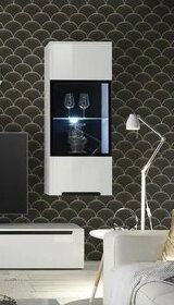 Nová moderní závěsná skříňka - bílý lesk, sklo, podsvícení - 5