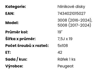 Originální disk Peugeot 3008 19" - 5