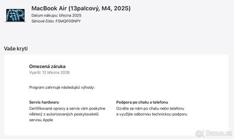 Macbook Air M4 13,6" (2025), záruka - 5