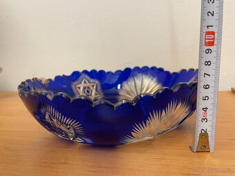 Modrá broušená křišťálová mísa - 5