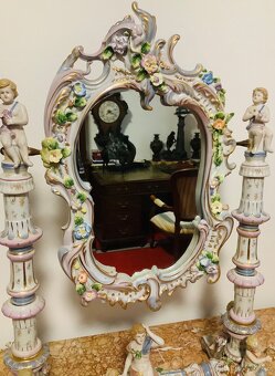 Staré porcelánové stolní zrcadlo Německo - 5