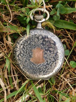 Starožitné stříbrné kapesní hodinky niello / tula - 5