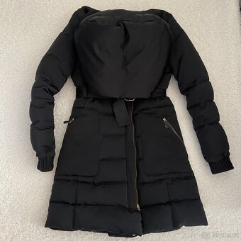 Dámský černý péřový kabat bunda s kapucí vel. 36/S - 5