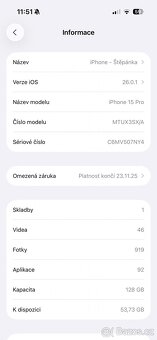Prodám IPhone 15Pro 128 GB , přírodní titan - 5