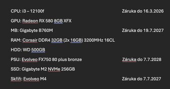 Herní PC i3-12100f 32GB RX580 8GB SSD - 5