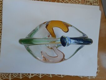 RETRO skleněný košíček 17cm hutní sklo - zachovalý - 5