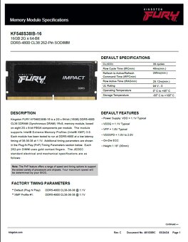 SO-DIMM DDR5 Kingston Fury Impact 16GB, 4800Mhz - 5