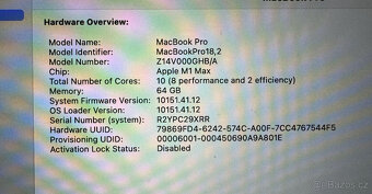 MacBook Pro 16 2021, M1 Max, 10jádrový procesor, 24jádrová g - 5
