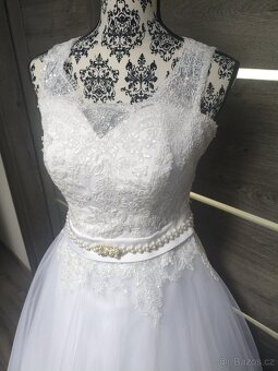 Krajkovo-tylové svatební šaty 36/38/40 - 5