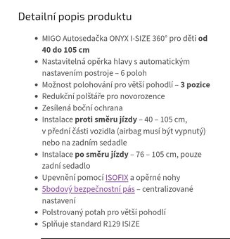 Autosedačka Onyx i-Size 360° 0-18kg - 5