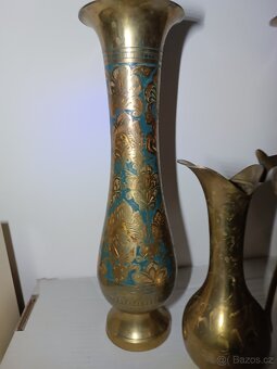 Stará mosazná sada 2x váza + karafa, Orient - 5