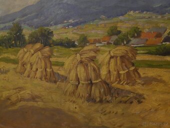 Obraz,plátno,podzimní sklizeň obilí, signováno - 5