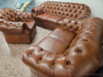CHESTERFIELD ŠTÝL,HRUBOKOŽENÁ SEDAČKA HNEDÁ - 5
