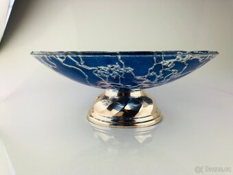 Modrá skleněná umělecká mísa na kovovém podstavci (NP012) - 5